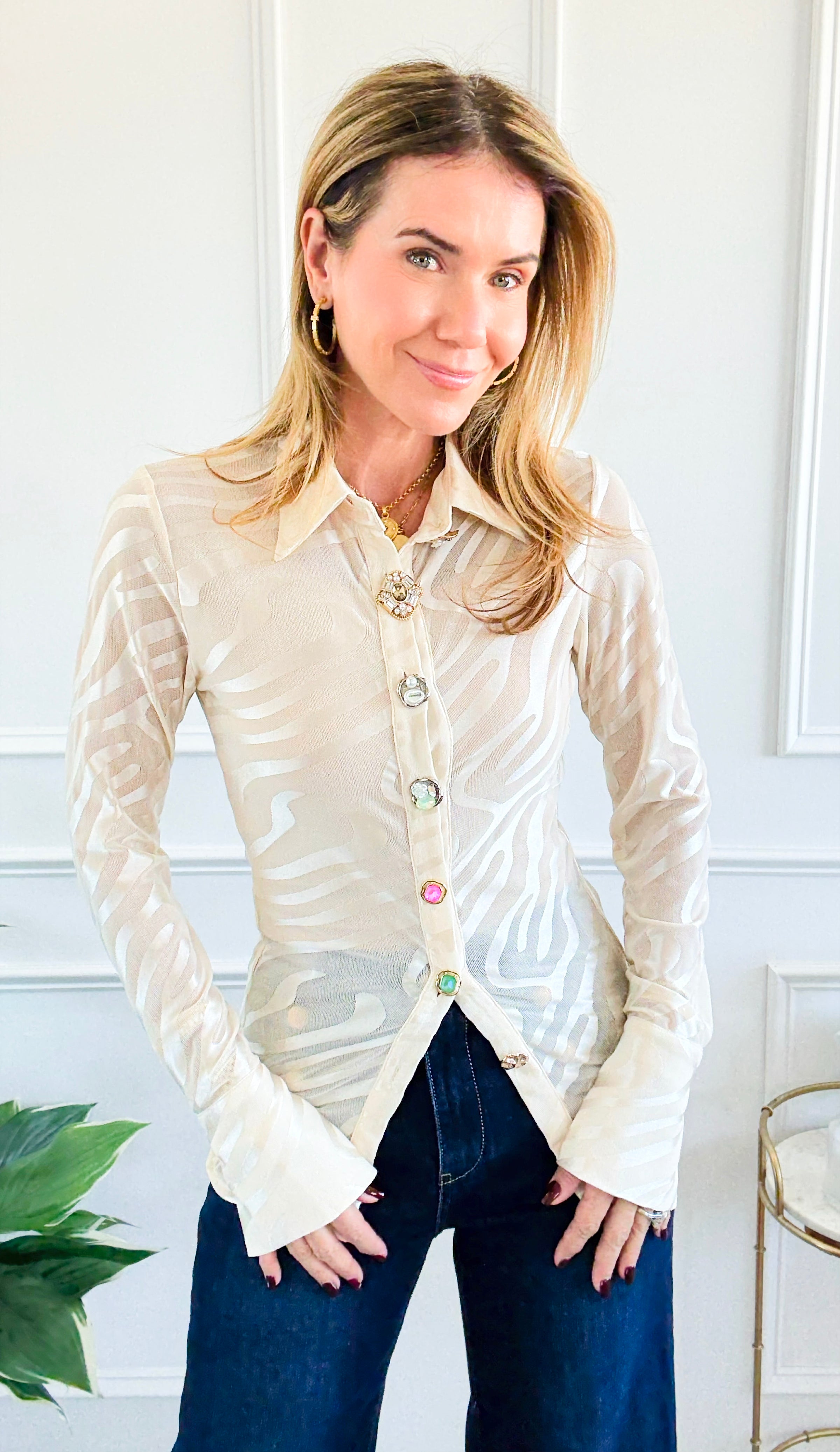 Whisper Wave Jewel Button Top