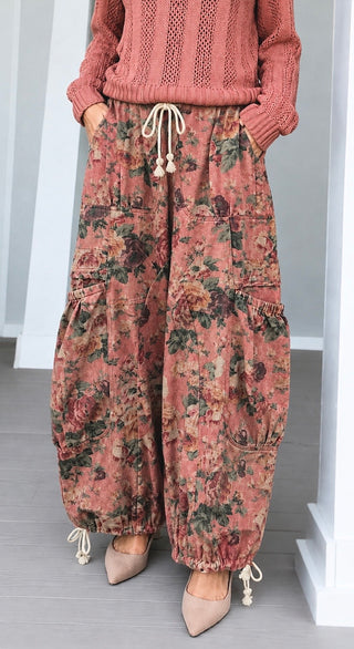 Floral Wide Leg Cargo Pants