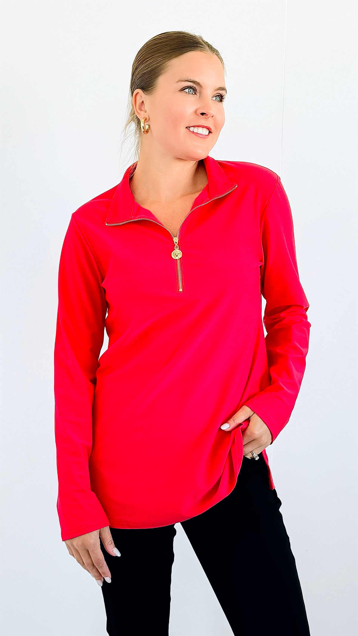 Sunset Dawn Half-Zip Pullover-110 Short Sleeve Tops-ARYEH-Coastal Bloom Boutique, find the trendiest versions of the popular styles and looks Located in Indialantic, FL