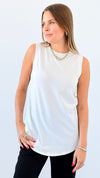 Flowy Sleeveless Top - White-100 Sleeveless Tops-Mono B-Coastal Bloom Boutique, find the trendiest versions of the popular styles and looks Located in Indialantic, FL