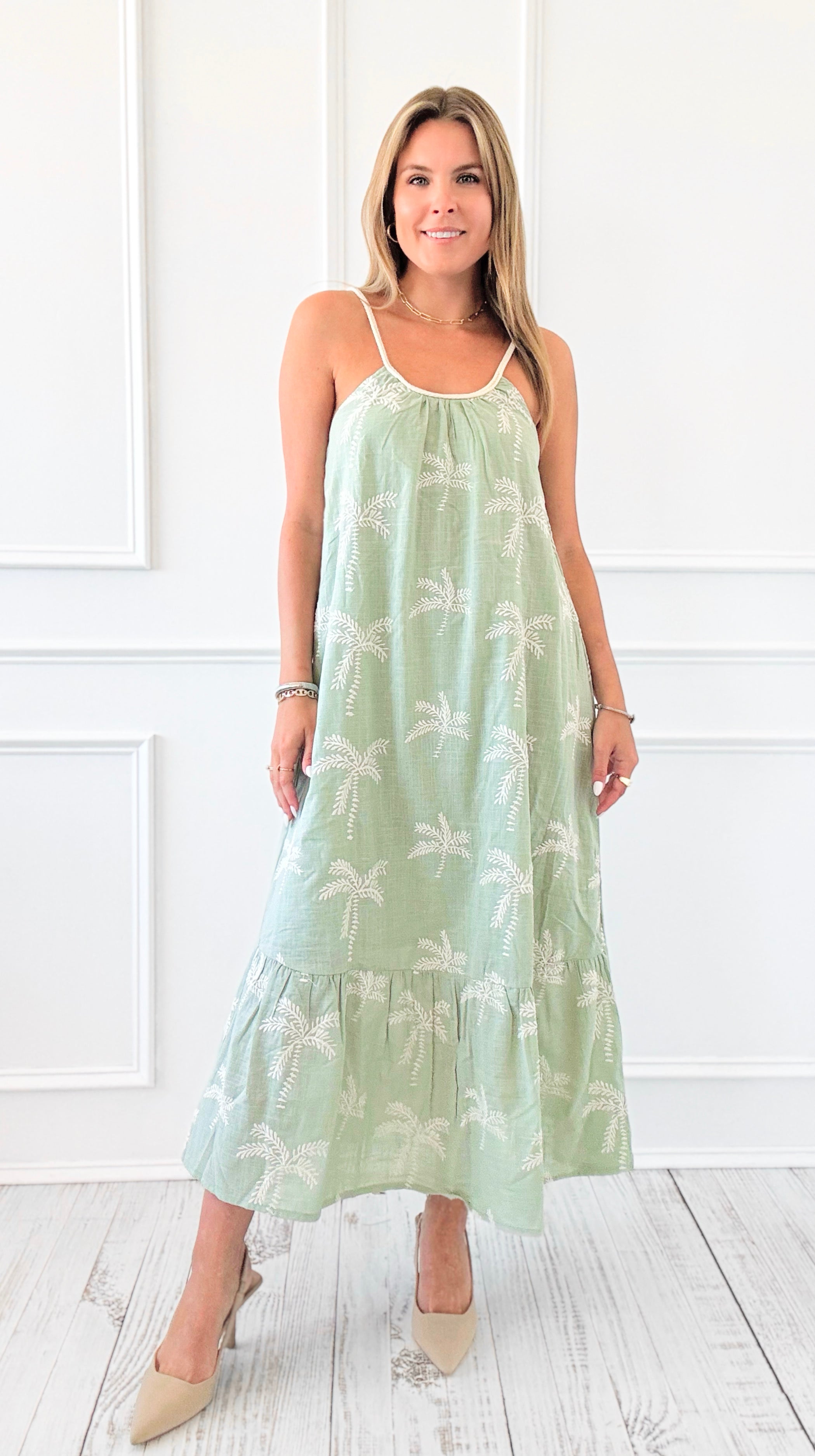 Sunset Palms Braided Strap Maxi Dress - Sage-200 Dresses/Jumpsuits/Rompers-VERY J-Coastal Bloom Boutique, find the trendiest versions of the popular styles and looks Located in Indialantic, FL