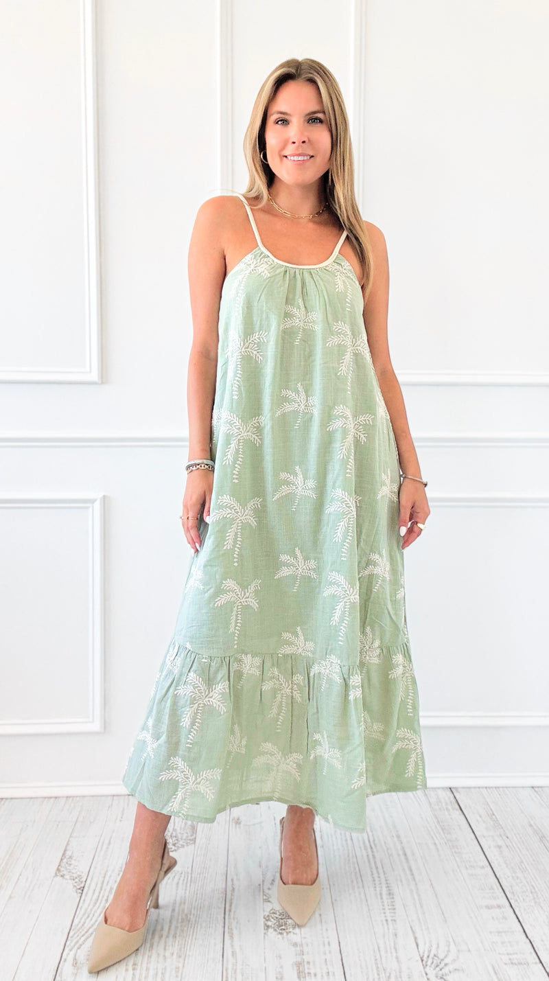 Sunset Palms Braided Strap Maxi Dress - Sage-200 Dresses/Jumpsuits/Rompers-VERY J-Coastal Bloom Boutique, find the trendiest versions of the popular styles and looks Located in Indialantic, FL