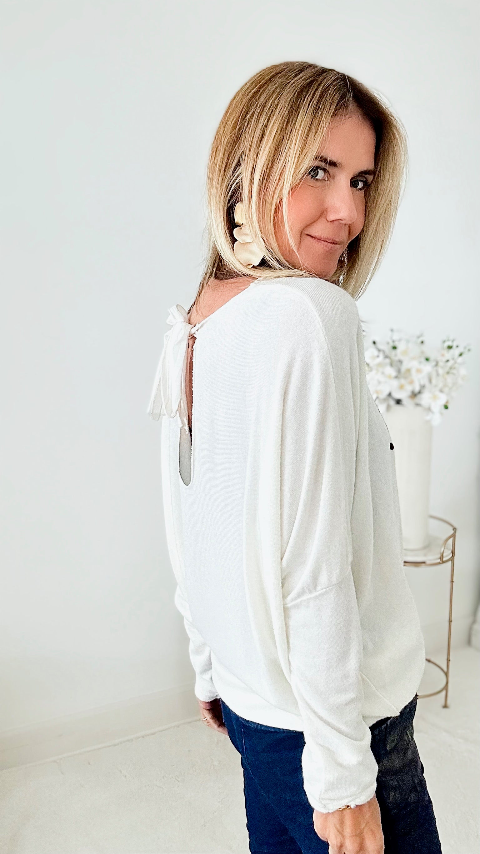 Italian J'adore Long Sleeve Pullover - Ivory-140 Sweaters-Germany-Coastal Bloom Boutique, find the trendiest versions of the popular styles and looks Located in Indialantic, FL
