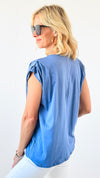 Effortless Charm T-Shirt - Indigo-110 Short Sleeve Tops-Tres Bien-Coastal Bloom Boutique, find the trendiest versions of the popular styles and looks Located in Indialantic, FL