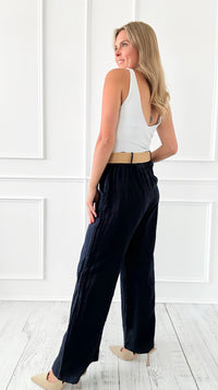 Breezy Elegant Linen Italian Pant- Navy-100 Pants-Italianissimo-Coastal Bloom Boutique, find the trendiest versions of the popular styles and looks Located in Indialantic, FL