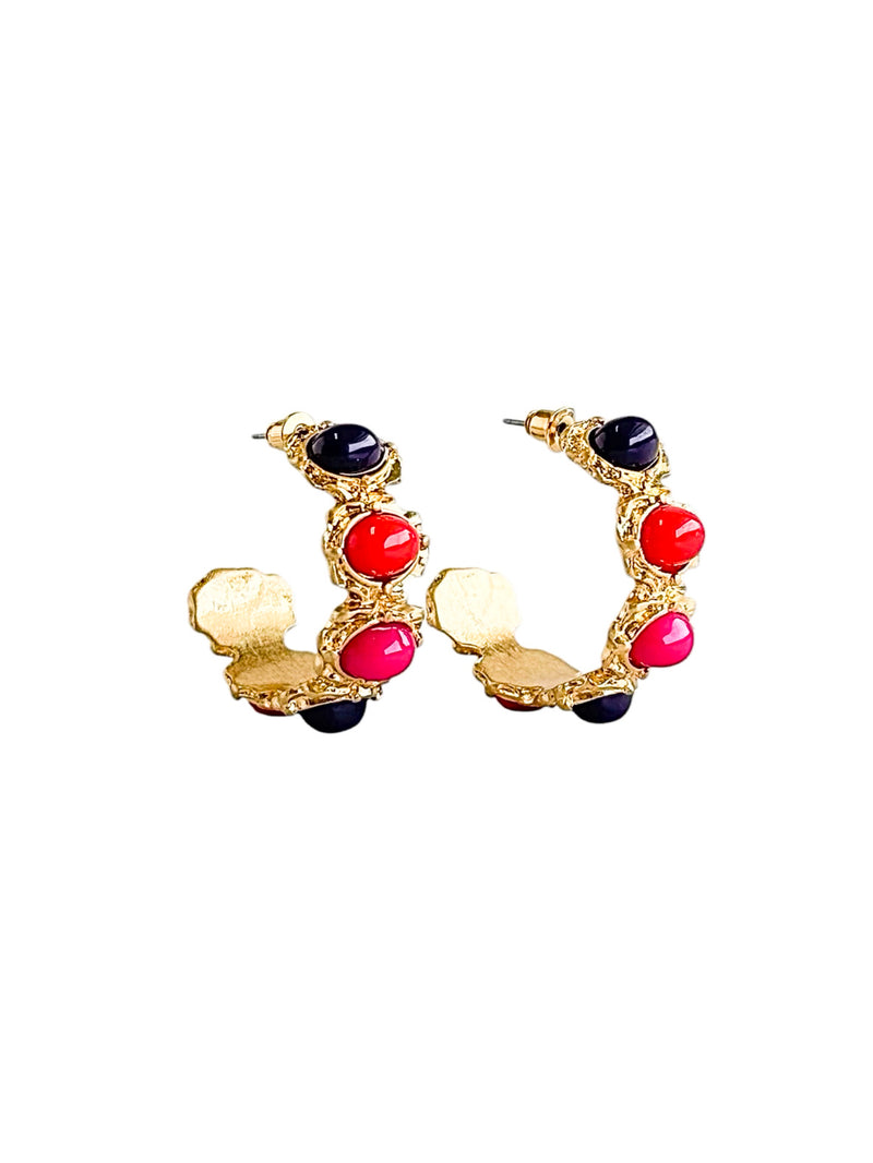 Colorful Gemline Textured Hoop Earrings - Fuchsia-230 Jewelry-GS JEWELRY-Coastal Bloom Boutique, find the trendiest versions of the popular styles and looks Located in Indialantic, FL