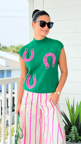 Horseshoe Graphic Mock Neck Knit Top