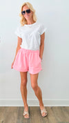 Sweet & Chic Quilted Drawstring Shorts - Pink-170 Bottoms-Jodifl-Coastal Bloom Boutique, find the trendiest versions of the popular styles and looks Located in Indialantic, FL