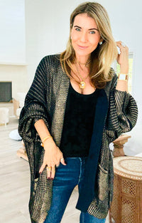 Mirrored Metallic Sugar High Italian Cardigan- Navy/Gold-150 Cardigan Layers-Italianissimo-Coastal Bloom Boutique, find the trendiest versions of the popular styles and looks Located in Indialantic, FL