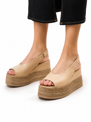 Agnesa Leather Espadrille Sandal - Beige