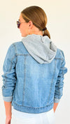 Distressed Hooded Denim Jacket-Grey-160 Jackets-Veracci-Coastal Bloom Boutique, find the trendiest versions of the popular styles and looks Located in Indialantic, FL