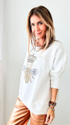 Custom Bee Royal Sweatshirt - White-130 Long Sleeve Tops-Holly-Coastal Bloom Boutique, find the trendiest versions of the popular styles and looks Located in Indialantic, FL