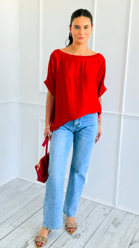 Ease Satin Italian Dolman Top- Red-110 short Sleeve Top-Italianissimo-Coastal Bloom Boutique, find the trendiest versions of the popular styles and looks Located in Indialantic, FL