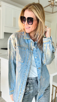 I'm the Party Metallic Foil Shacket - Gold-160 Jackets-sj style-Coastal Bloom Boutique, find the trendiest versions of the popular styles and looks Located in Indialantic, FL