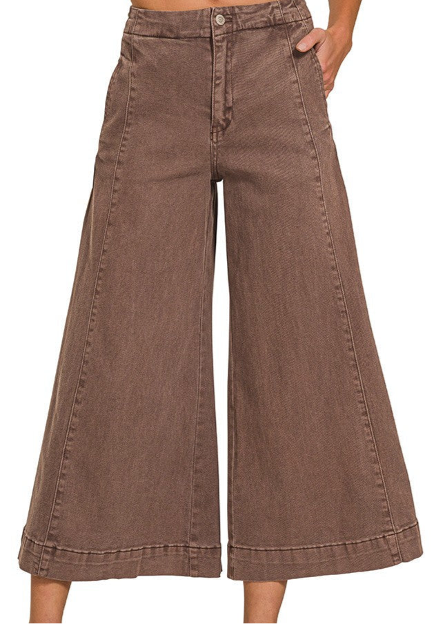 Downtown Drama Cropped Gaucho - Mahogany-190 Denim-Zenana-Coastal Bloom Boutique, find the trendiest versions of the popular styles and looks Located in Indialantic, FL