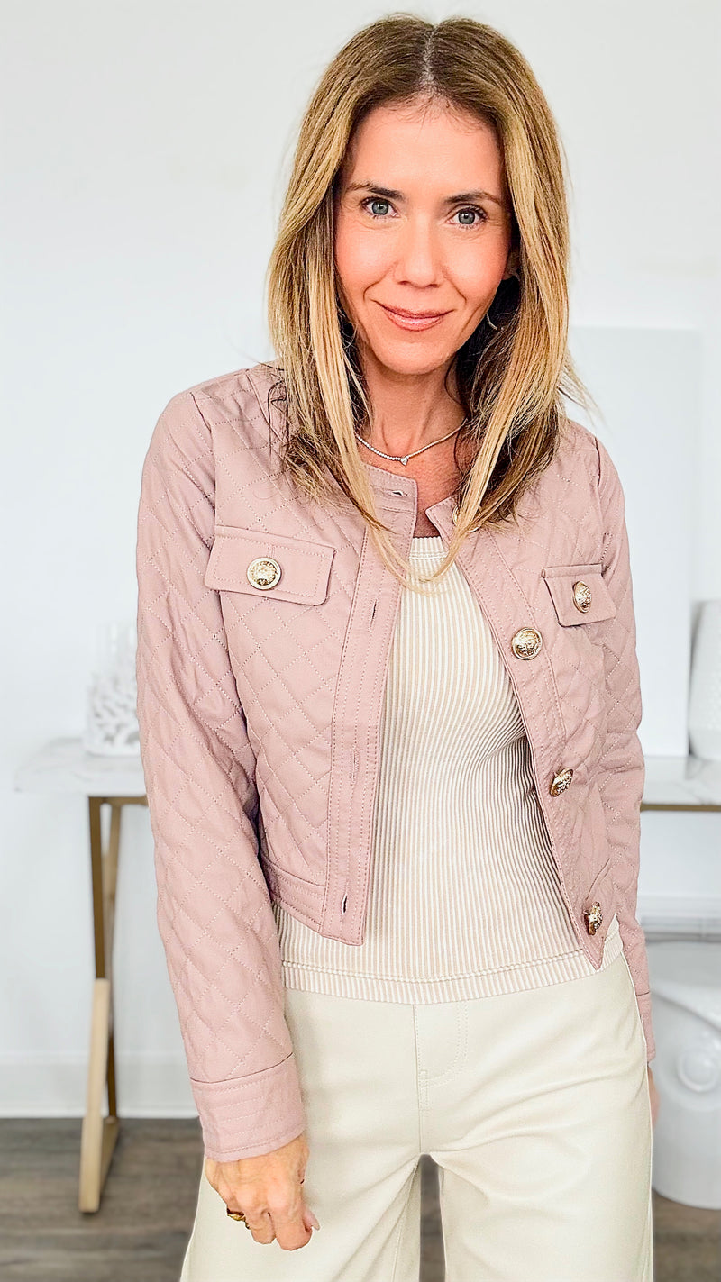 Quilted Crew Neck Crop Jacket - Dusty Blush-160 Jackets-ShopIrisBasic-Coastal Bloom Boutique, find the trendiest versions of the popular styles and looks Located in Indialantic, FL