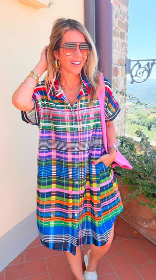 Uptown Plaid Italian Button Down Dress