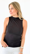 Ribbed Mock Neck Tank Top - Black-100 Sleeveless Tops-Zenana-Coastal Bloom Boutique, find the trendiest versions of the popular styles and looks Located in Indialantic, FL