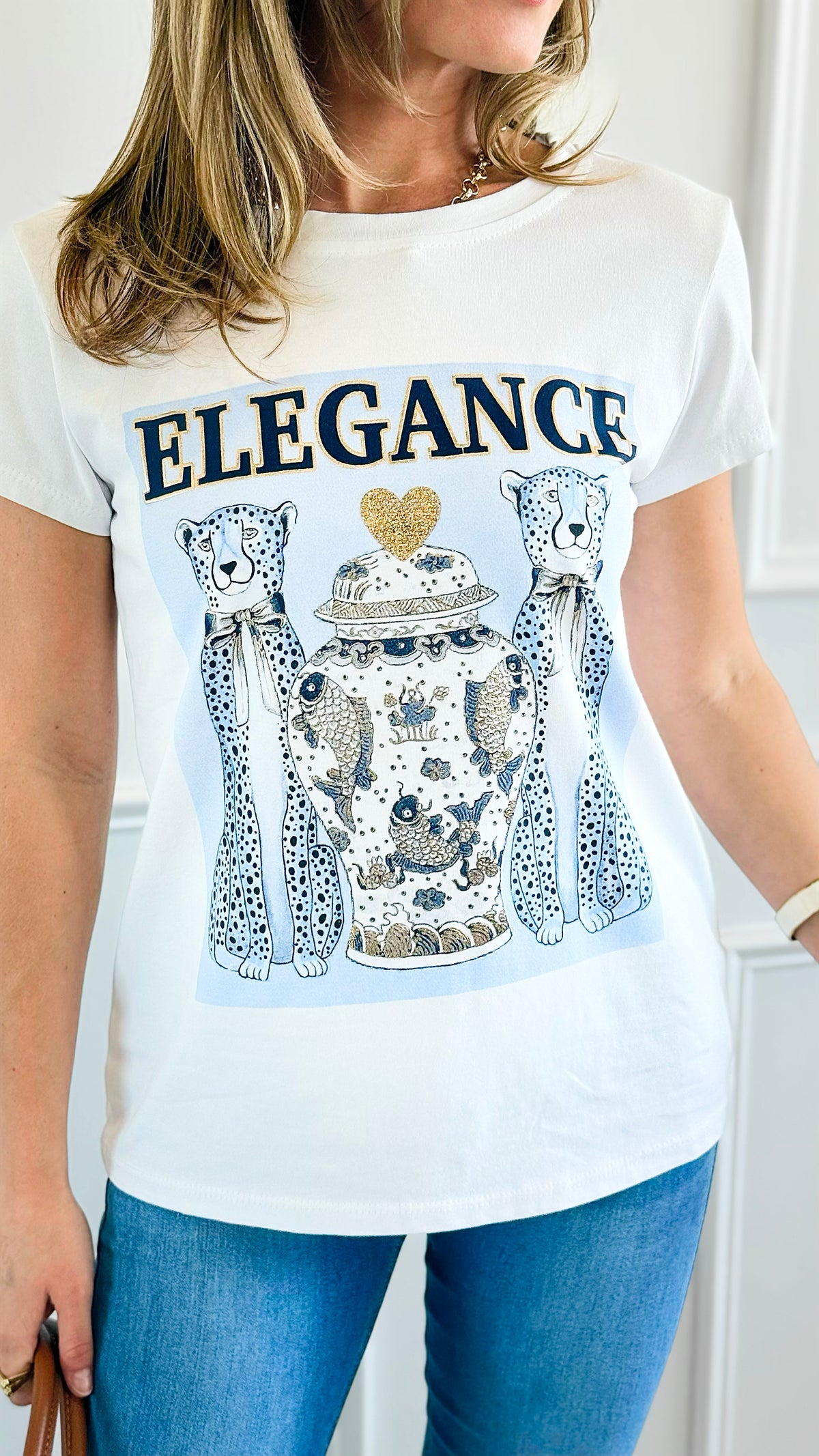 Blue Elegance Premium Italian T-Shirt-110 Short Sleeve Tops-Mitica & Co-Coastal Bloom Boutique, find the trendiest versions of the popular styles and looks Located in Indialantic, FL