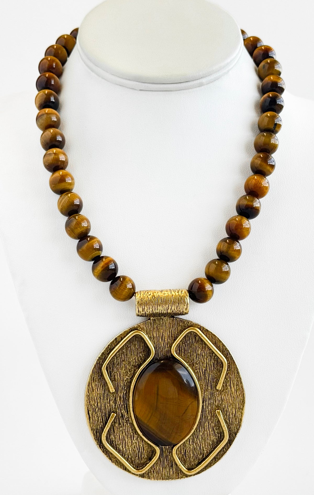 Chunky Mega Statement Tiger Eye Necklace-230 Jewelry-YOCHI-Coastal Bloom Boutique, find the trendiest versions of the popular styles and looks Located in Indialantic, FL