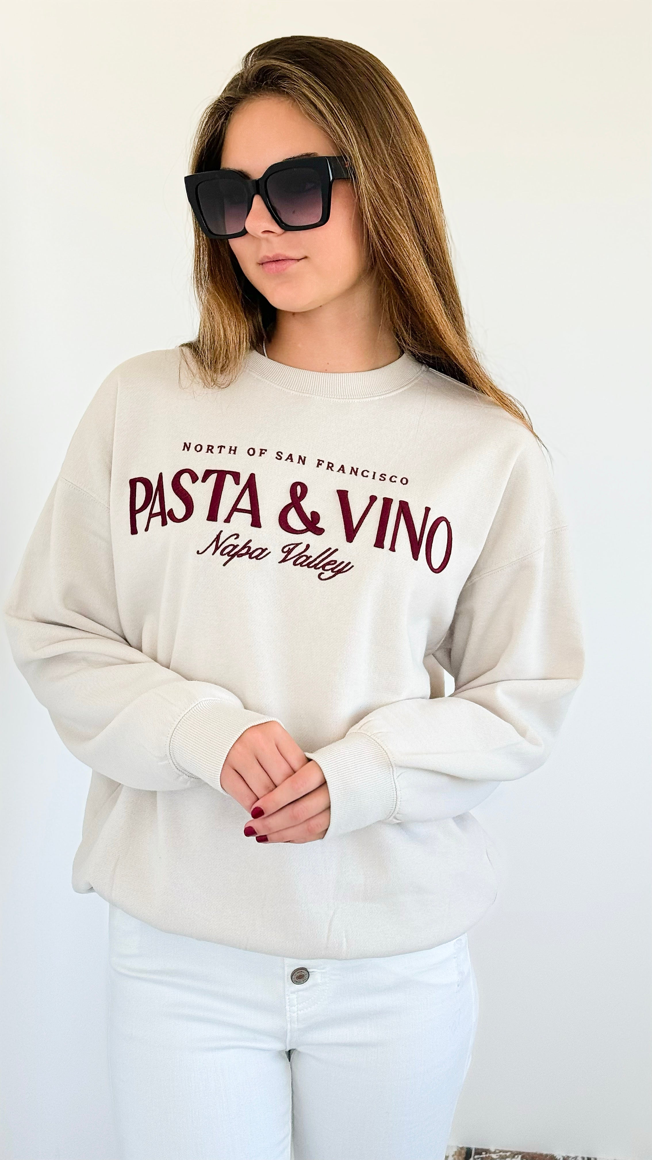 Pasta & Vino Napa Sweatshirt-140 Sweaters-reflex-Coastal Bloom Boutique, find the trendiest versions of the popular styles and looks Located in Indialantic, FL