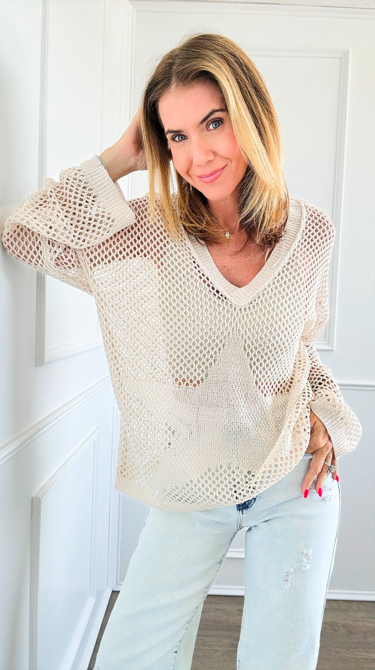 Star Coverup Crochet Sweater - Beige-140 Sweaters-Miracle-Coastal Bloom Boutique, find the trendiest versions of the popular styles and looks Located in Indialantic, FL