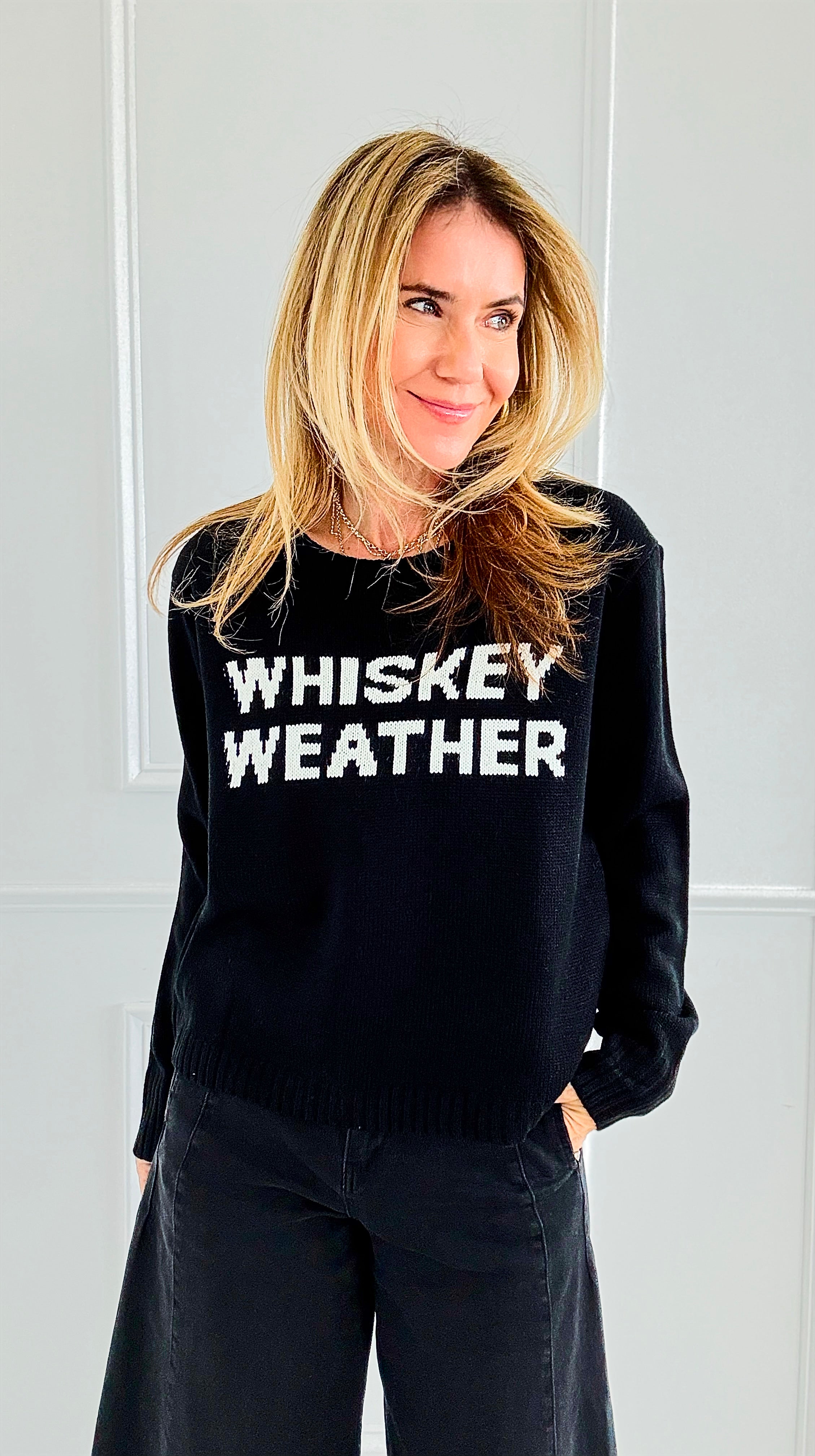 Whiskey Weather Sweater- Black-140 Sweaters-PANACHE APPAREL-Coastal Bloom Boutique, find the trendiest versions of the popular styles and looks Located in Indialantic, FL