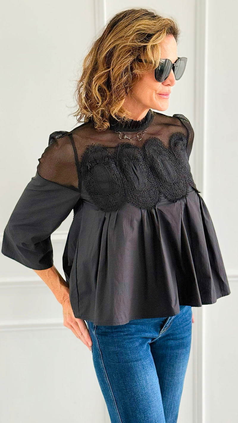 Midnight Charm Mesh Blouse-110 Long Sleeve Tops-JODIFL-Coastal Bloom Boutique, find the trendiest versions of the popular styles and looks Located in Indialantic, FL