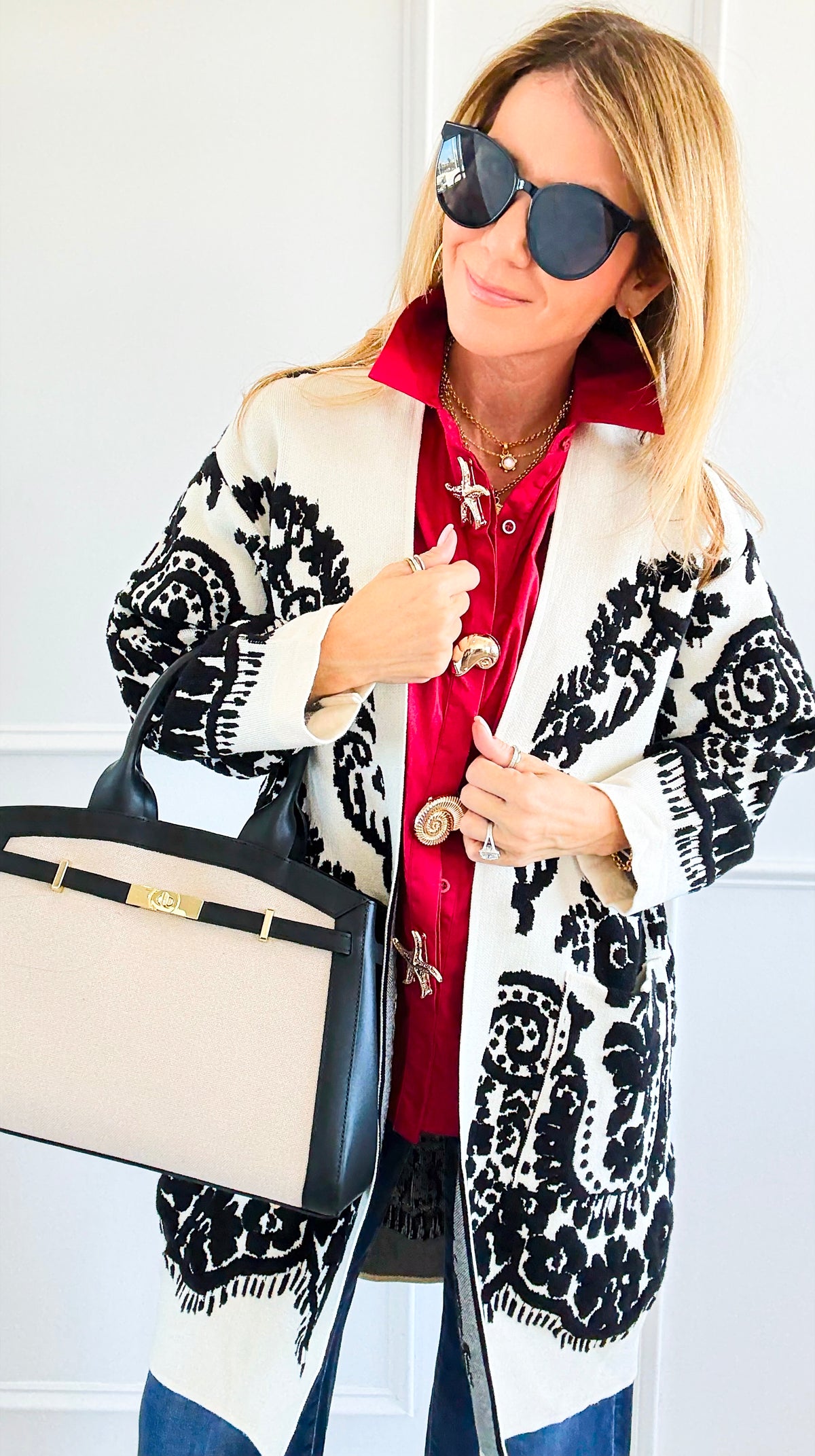 Jacquard Cardigan-150 Cardigans/Layers-Z STUDIO-Coastal Bloom Boutique, find the trendiest versions of the popular styles and looks Located in Indialantic, FL