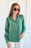 Golden Hour Satin Top - Hunter Green-130 Long Sleeve Tops-Must Have-Coastal Bloom Boutique, find the trendiest versions of the popular styles and looks Located in Indialantic, FL