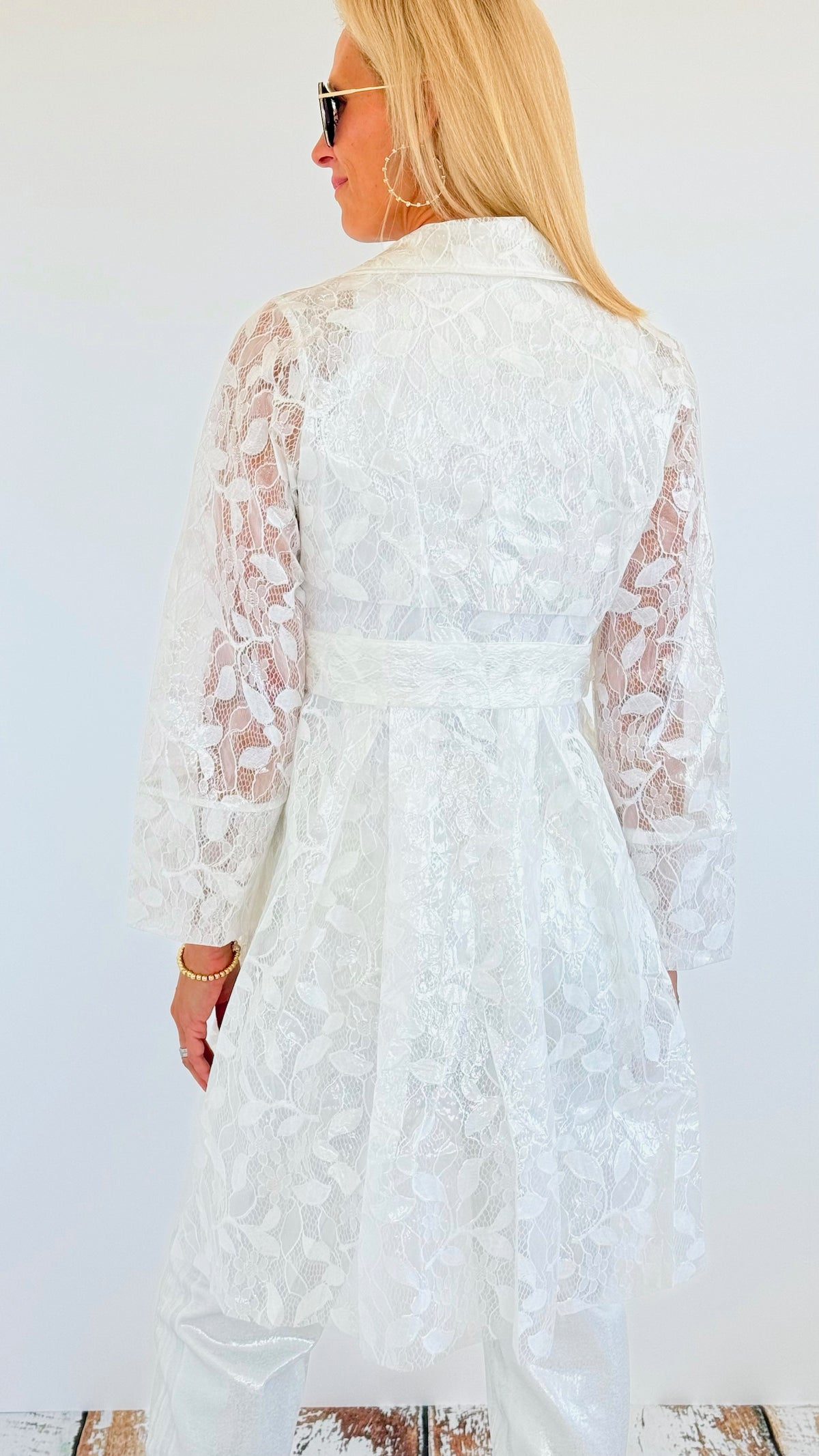 Sheer Lace Long Sleeve Belted Trench-150 Cardigans/Layers-Rousseau-Coastal Bloom Boutique, find the trendiest versions of the popular styles and looks Located in Indialantic, FL