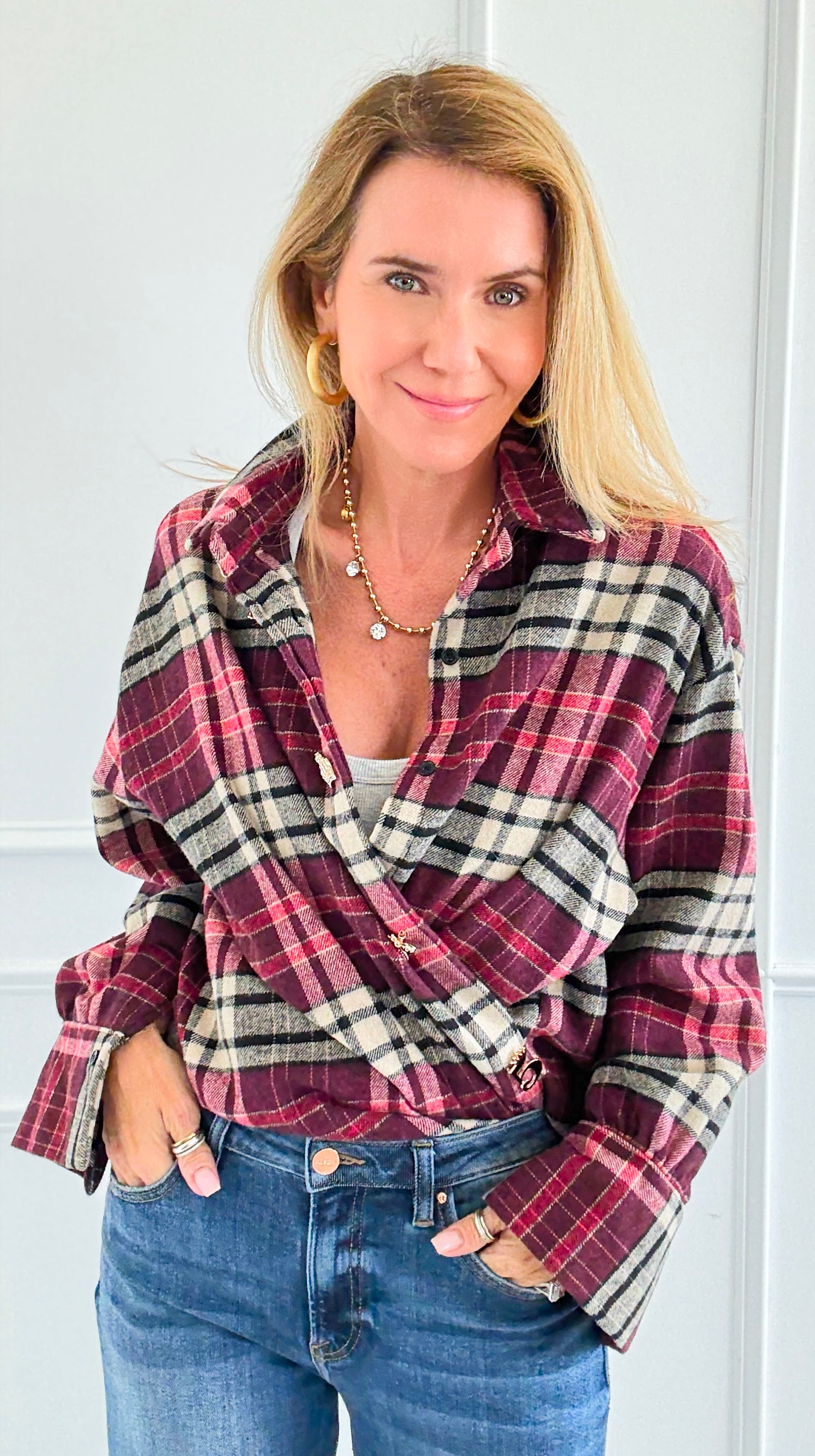 Pretty In Plaid Italian Top-110 Long Sleeve Tops-TATTOO Z-Coastal Bloom Boutique, find the trendiest versions of the popular styles and looks Located in Indialantic, FL
