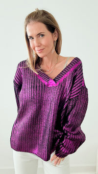 It's Cool Metallic Chunky Sweater - Fuchsia-140 Sweaters-BIBI-Coastal Bloom Boutique, find the trendiest versions of the popular styles and looks Located in Indialantic, FL