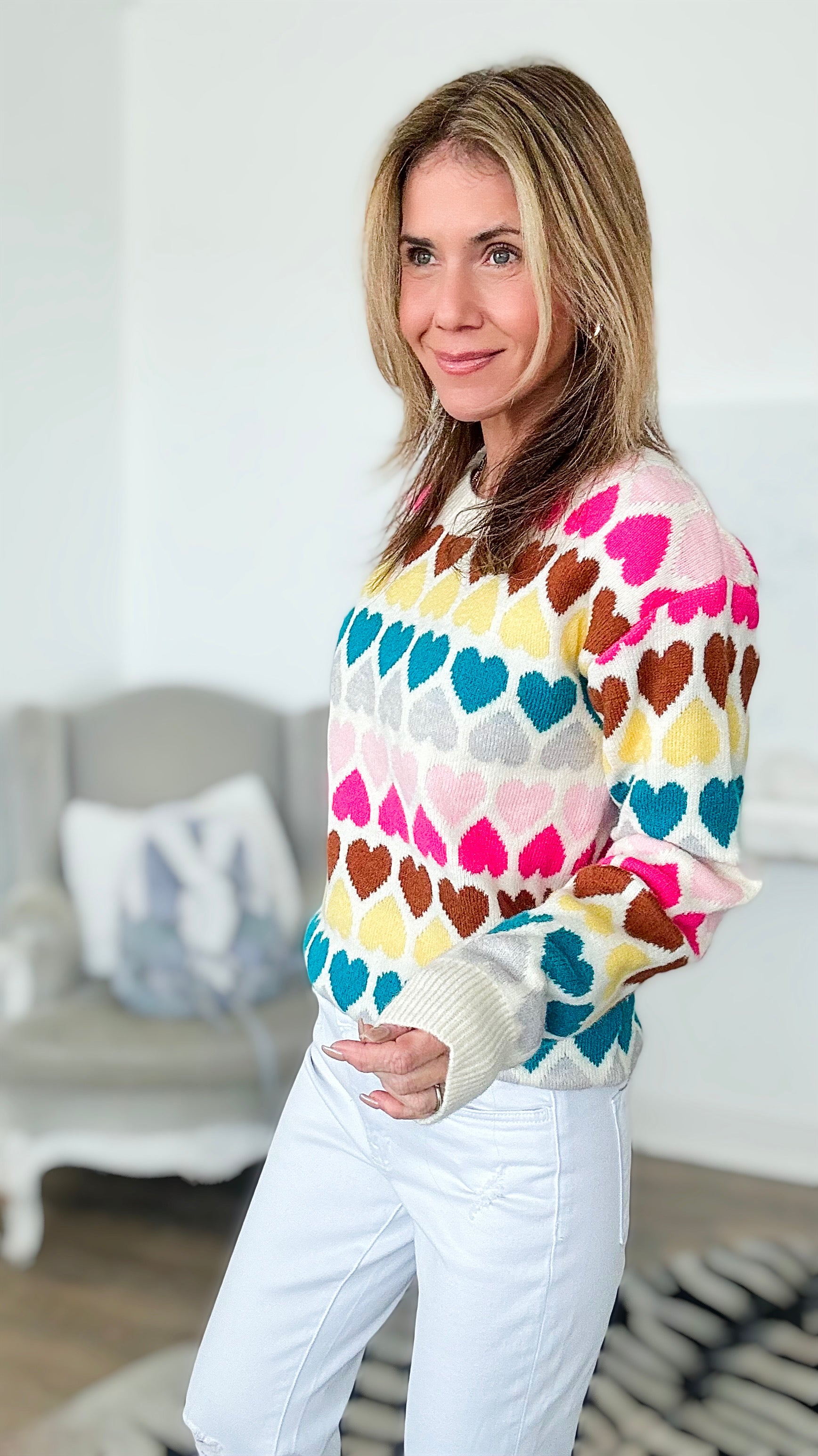 Candy All Over Hearts Pullover Sweater-140 Sweaters-&MERCI-Coastal Bloom Boutique, find the trendiest versions of the popular styles and looks Located in Indialantic, FL