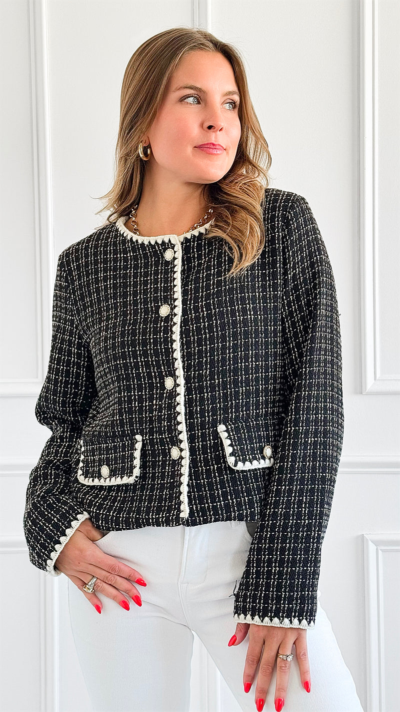 Chic Parisian Tweed Blazer-160 Jackets-entro-Coastal Bloom Boutique, find the trendiest versions of the popular styles and looks Located in Indialantic, FL