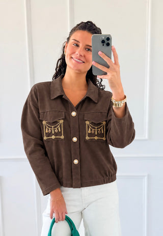 Charm Detail Pocket Italian Jacket- Brown