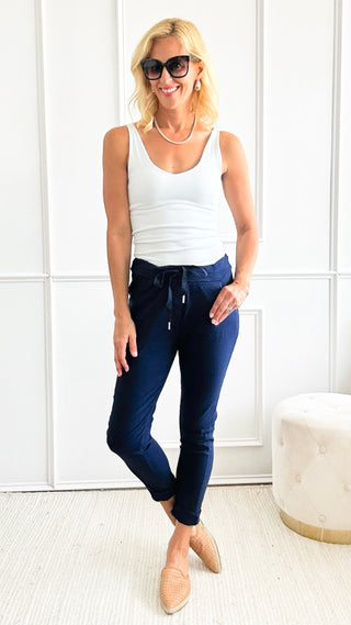 Love Endures Italian Jogger - Navy - DAMAGED-180 Joggers-Italianissimo-Coastal Bloom Boutique, find the trendiest versions of the popular styles and looks Located in Indialantic, FL
