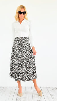 Spotted Italian Midi Skirt- Black-170 Bottoms-Italianissimo-Coastal Bloom Boutique, find the trendiest versions of the popular styles and looks Located in Indialantic, FL