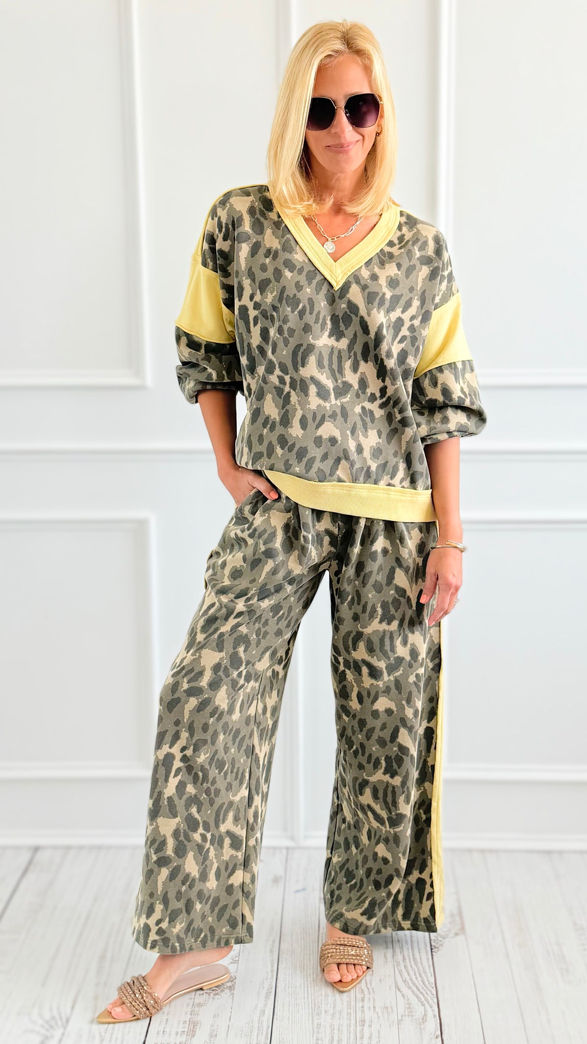 Leopard Stripe Wide Leg Pant Set-210 Loungewear/Sets-J.NNA-Coastal Bloom Boutique, find the trendiest versions of the popular styles and looks Located in Indialantic, FL