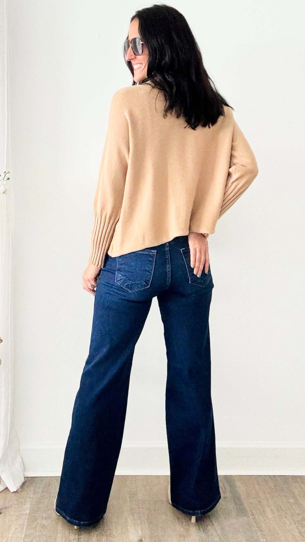 Mid Rise Wide Leg Jeans - Dark-170 Bottoms-RISEN JEANS-Coastal Bloom Boutique, find the trendiest versions of the popular styles and looks Located in Indialantic, FL