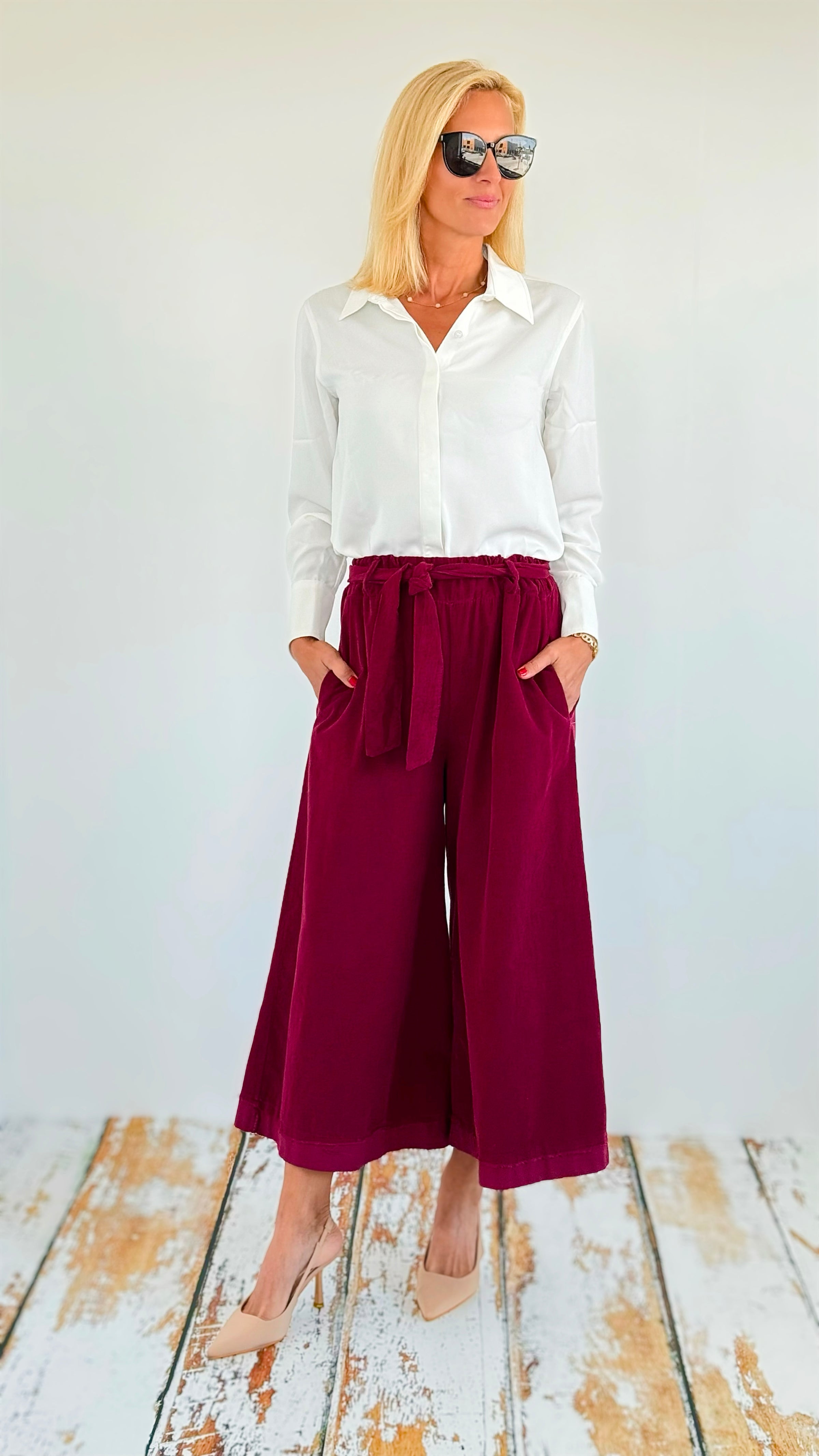 Happy Fall Italian Palazzos- Burgundy-100 Pants-Italianissimo-Coastal Bloom Boutique, find the trendiest versions of the popular styles and looks Located in Indialantic, FL