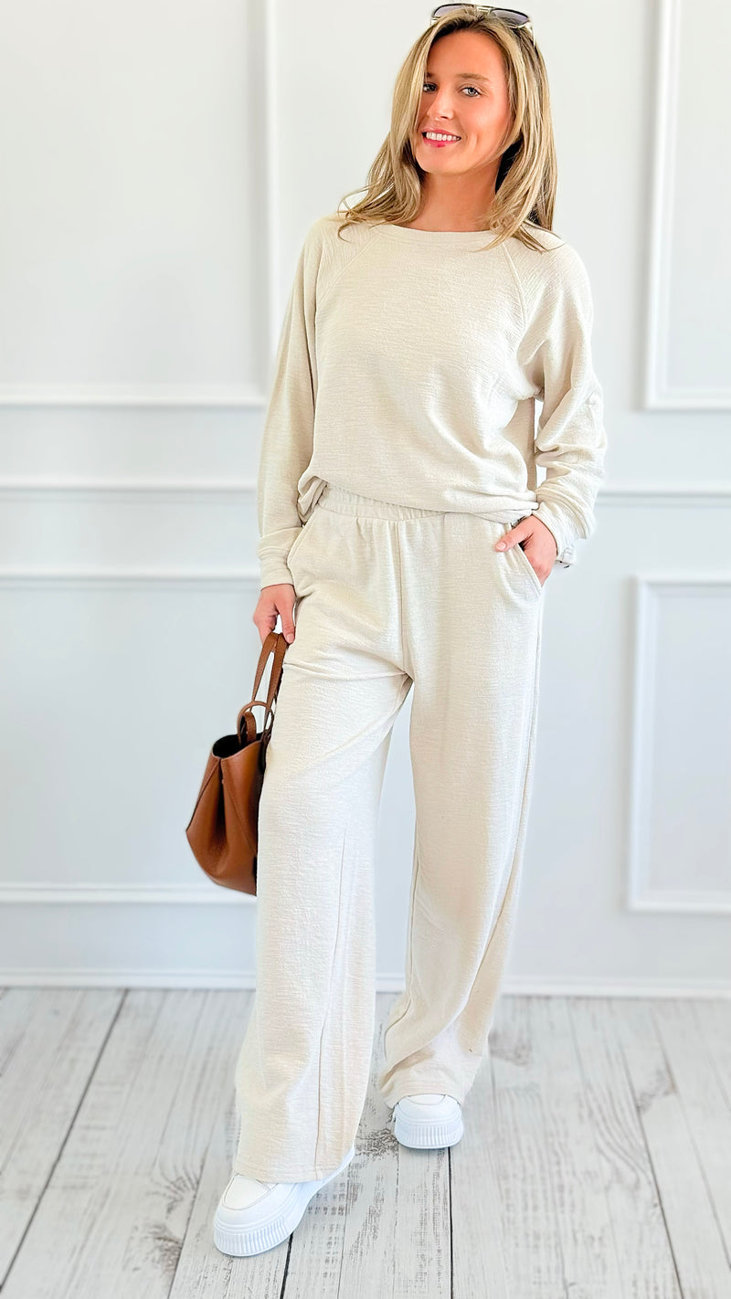 Relax Mode Long Sleeve Slub Knit Set - Sand Beige-210 Loungewear/Sets-Zenana-Coastal Bloom Boutique, find the trendiest versions of the popular styles and looks Located in Indialantic, FL