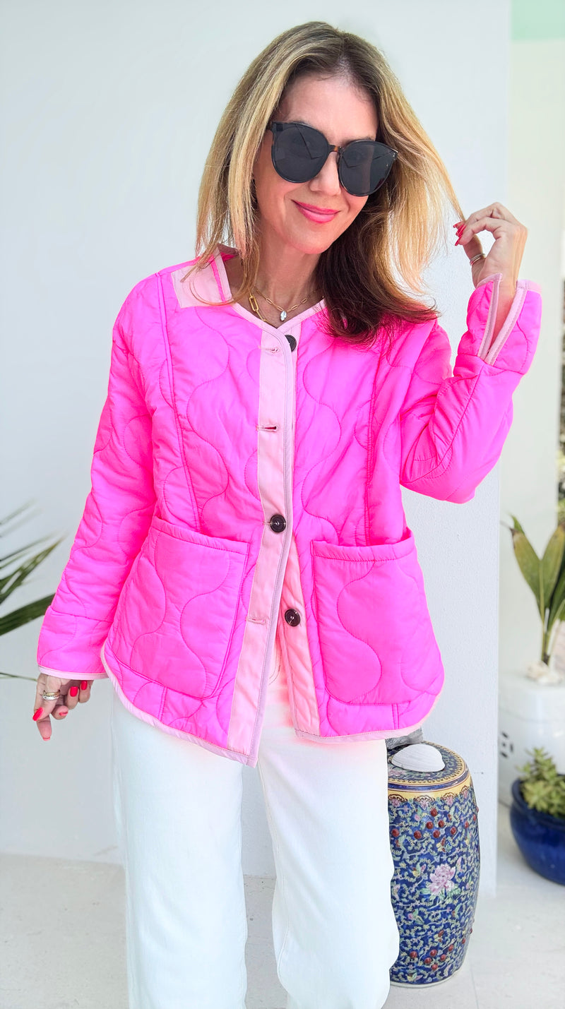 Quilted Relaxed Collarless Jacket-160 Jackets-oddi-Coastal Bloom Boutique, find the trendiest versions of the popular styles and looks Located in Indialantic, FL