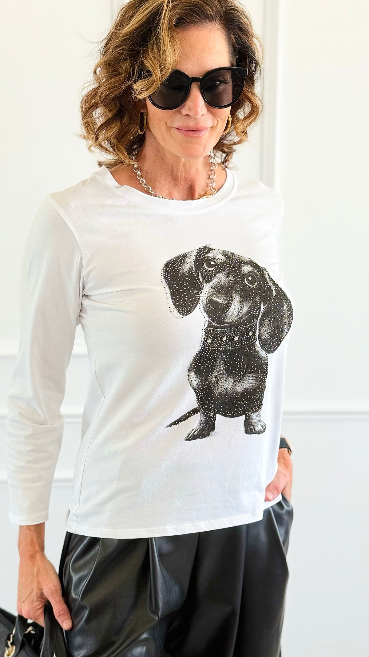 Puppy Eyes Italian Long Sleeve T-Shirt-110 Long Sleeve Tops-Mitica & Co-Coastal Bloom Boutique, find the trendiest versions of the popular styles and looks Located in Indialantic, FL