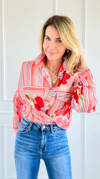 Vibrant Garden Collared Top-130 Long Sleeve Tops-White Birch-Coastal Bloom Boutique, find the trendiest versions of the popular styles and looks Located in Indialantic, FL