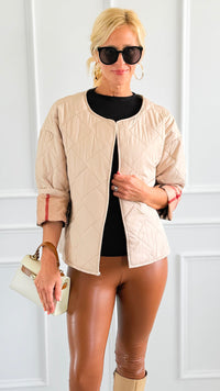 Playful Plaid Quilted Italian Jacket-Tan-160 Jackets-SIERRA S.R.L.-Coastal Bloom Boutique, find the trendiest versions of the popular styles and looks Located in Indialantic, FL