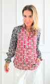 Ruffle V-neck Printed Blouse-130 Long Sleeve Tops-THML-Coastal Bloom Boutique, find the trendiest versions of the popular styles and looks Located in Indialantic, FL