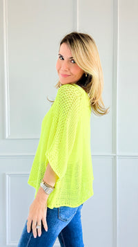 Summer Mesh Italian Knit Top- Neon Yellow-140 Sweaters-Italianissimo-Coastal Bloom Boutique, find the trendiest versions of the popular styles and looks Located in Indialantic, FL