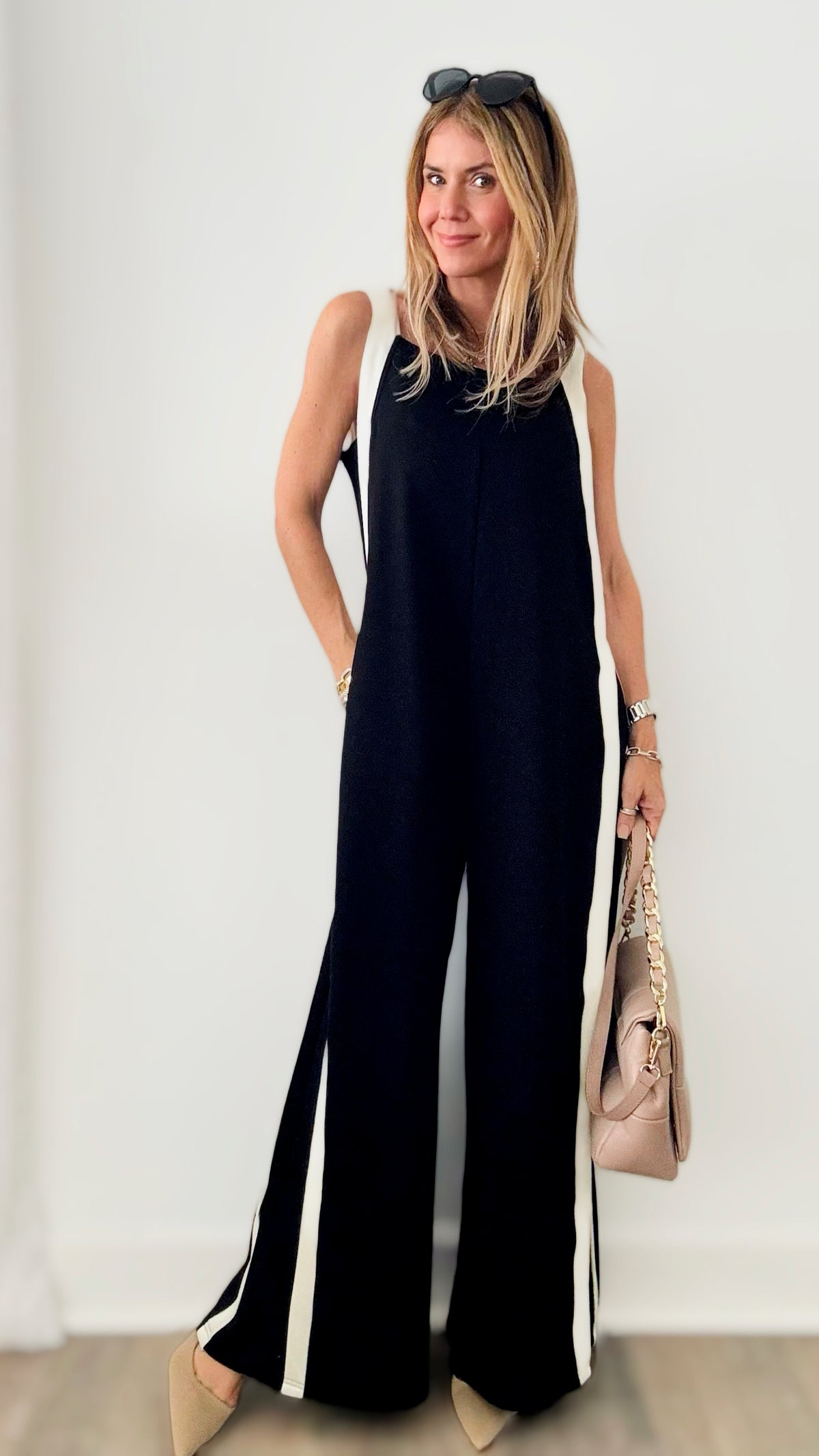 Corsica Contrast Jumpsuit - Black /Cream-200 Dresses/Jumpsuits/Rompers-Before You-Coastal Bloom Boutique, find the trendiest versions of the popular styles and looks Located in Indialantic, FL