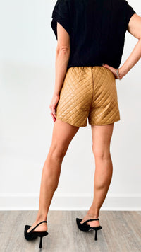 Faux Leather Quilted Shorts - Camel-170 Bottoms-GIGIO-Coastal Bloom Boutique, find the trendiest versions of the popular styles and looks Located in Indialantic, FL